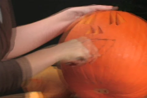 Pumpkin Carving Fast Motion 2b Stock Footage 267626