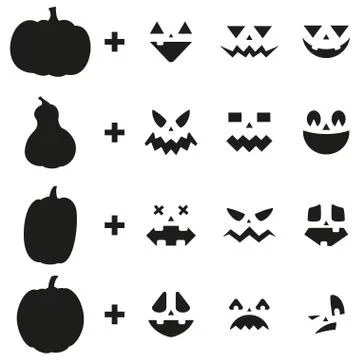 Pumpkin carving lantern face. Vector icon set. Ilustración de archivo