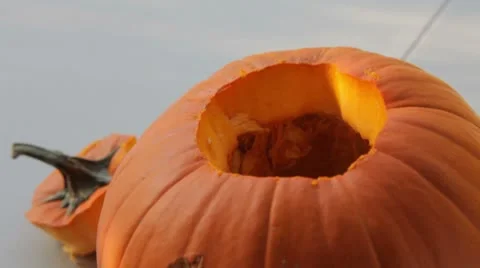 Pumpkin Carving - Seed Removal Video stock 8962952