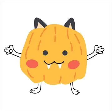 Pumpkin character with cat ears and paws Stock Illustration