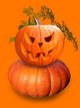 Pumpkin character isolated on orange background Stock Illustration