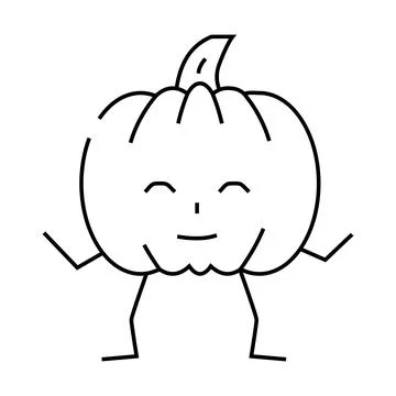 Pumpkin character line icon vector illustration Stock Illustration