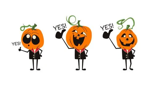 Pumpkin Character Thumbs Up Yes Vector Set Illustrazione stock