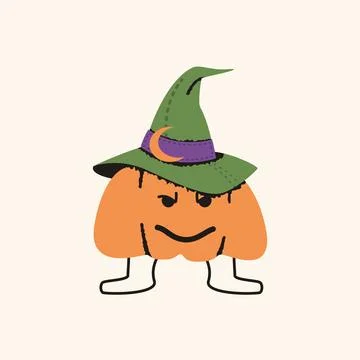 Pumpkin Character Wearing Witch Hat Halloween Vector Illustration Stock Illustration