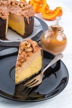 Pumpkin cheesecake with nuts Stock Photos
