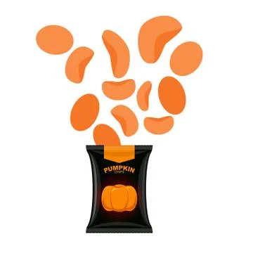 Pumpkin chips. Packaging of vegetable chips. Vegetarian Delicacy. Vector illu Stock Illustration
