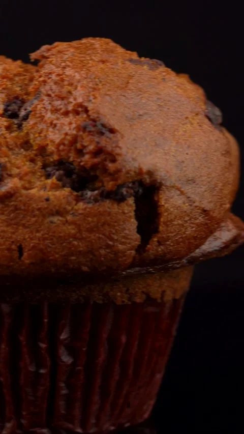 Pumpkin Chocolate Chip Muffin Rotating on Dark Background Under Studio Lights Stock Footage 330518082