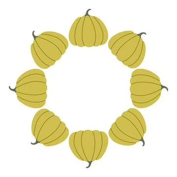 Pumpkin circle frame. Round border made of fall pumpkins. The pumpkins have Stock Illustration