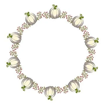 Pumpkin circle frame. The round border is made of autumn pumpkins. Stock Illustration