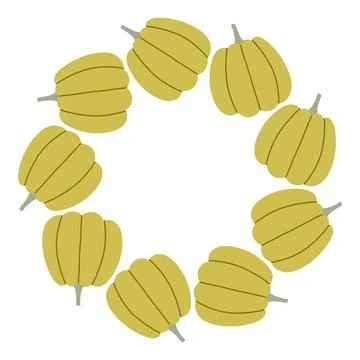 Pumpkin circle frame. Round border made of fall pumpkins. The pumpkins have Stock Illustration