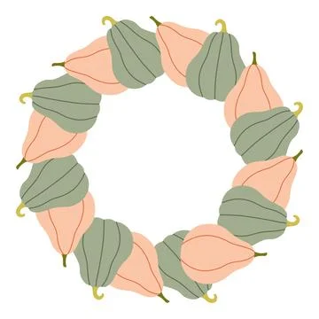 Pumpkin circle frame. Round border made of fall pumpkins. The pumpkins have Stock Illustration