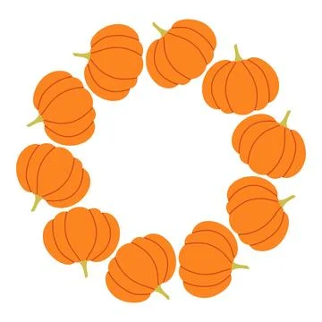 Pumpkin circle frame. Round border made of fall pumpkins. The pumpkins have Stock Illustration