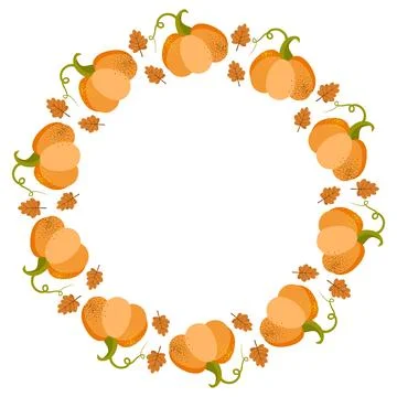 Pumpkin circle frame. The round border is made of autumn pumpkins. Autumn, fa Stock Illustration