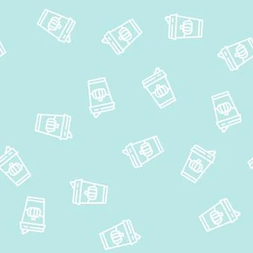 Pumpkin coffee line vector seamless pattern Stock Illustration