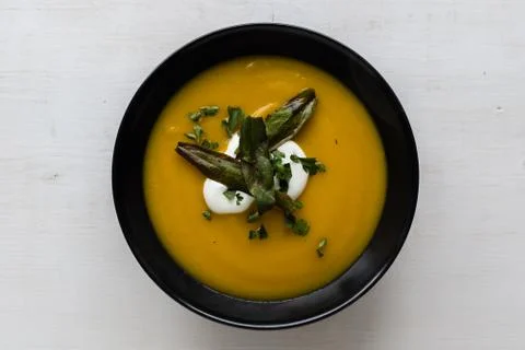 Pumpkin cream soup Stock Photos