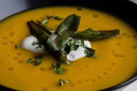 Pumpkin cream soup Stock Photos