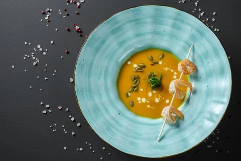 Pumpkin cream soup Stock Photos