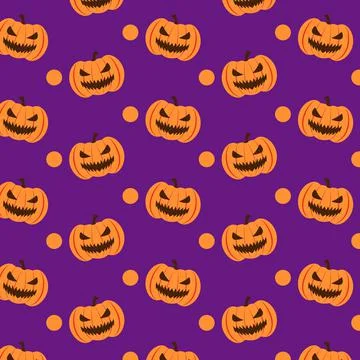 Pumpkin Creepy Smile Seamless Pattern Halloween October Vector Illustration Stock Illustration