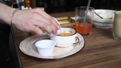 Pumpkin crème brûlée preparation Stock Footage 281508971