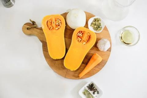 Pumpkin, cut into two pieces Stock Photos