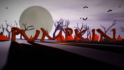 Pumpkin Dark Stone Letters in a Misty Graveyard with a Full Moon Stock Footage 342367678