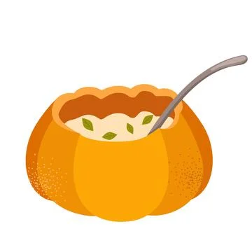 Pumpkin dish. Vector set of dishes with fresh ripe pumpkin, jam jar, soup. Illustrazione stock