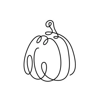 Pumpkin drawing continuous line vector illustration. Black one thin contour in Stock Illustration