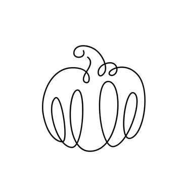 Pumpkin drawing continuous line vector illustration. Black one thin contour in Ilustração Stock