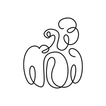 Pumpkin drawing continuous line vector illustration. Black one thin contour in Stock Illustration