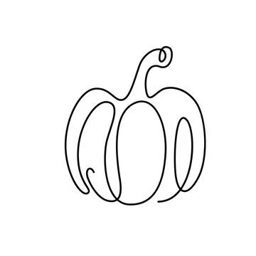 Pumpkin drawing continuous line vector illustration. Black one thin contour in Stock Illustration