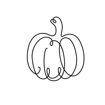 Pumpkin drawing continuous line vector illustration. Black one thin contour in Stock Illustration