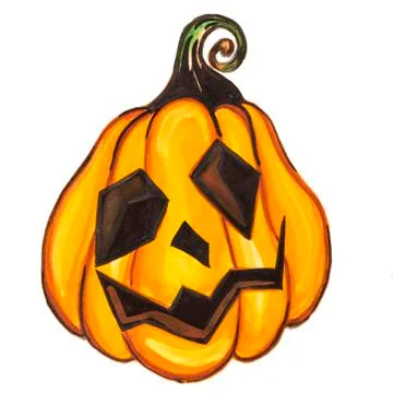 Pumpkin drawing on white paper painted by hand. Isolated square picture. Stock Illustration
