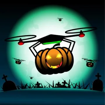Pumpkin drone attack Stock Illustration