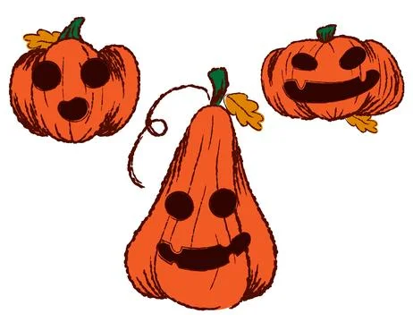 Pumpkin with emotions drawn with a brush, set, vector graphics, autumn Stock Illustration