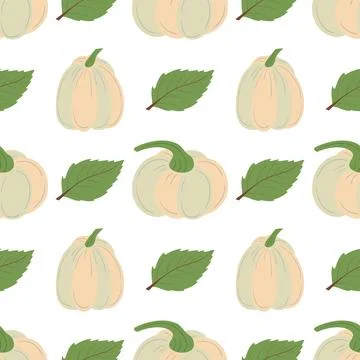 Pumpkin fabric pattern. Autumn seamless pattern, Thanksgiving day. Natural st Stock Illustration