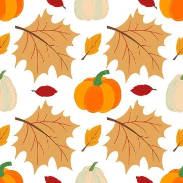 Pumpkin fabric pattern. Autumn seamless pattern, Thanksgiving day. Natural st Stock Illustration