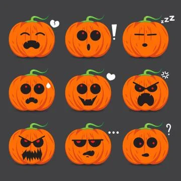 Pumpkin face emotion set  vector design for Halloween day. Stock Illustration