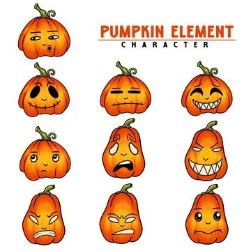 Pumpkin face expression set vector illustration Stock Illustration