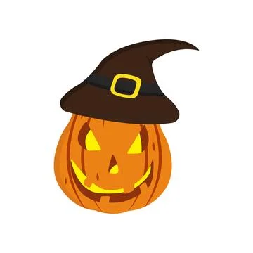 Pumpkin Face In Hat, Isolated on White Background Stock Illustration