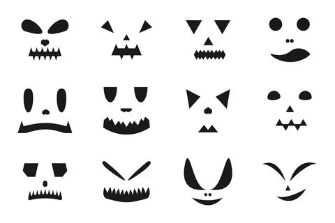 Pumpkin Face simple flat color icons vector set Stock Illustration