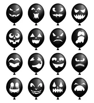 Pumpkin Faces on a black balloons. Vector Collection of Spooky Halloween. Illustrazione stock