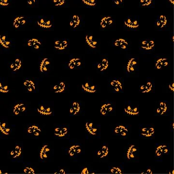 Pumpkin faces glowing on black background. Seamless pattern. Stock Illustration