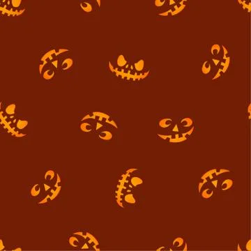 Pumpkin faces glowing on red background. Seamless pattern. Stock Illustration