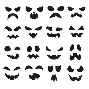 Pumpkin faces. Halloween evil devil face. Scary smile mouth, spooky mean devi Stock Illustration