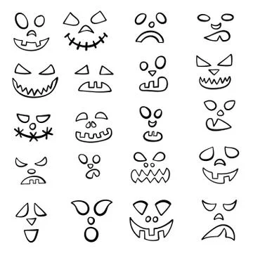 Pumpkin faces. Halloween evil devil face. Scary smile mouth, spooky mean devi Stock Illustration