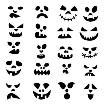 Pumpkin faces. Halloween evil devil face. Scary smile mouth, spooky mean devi Stock Illustration