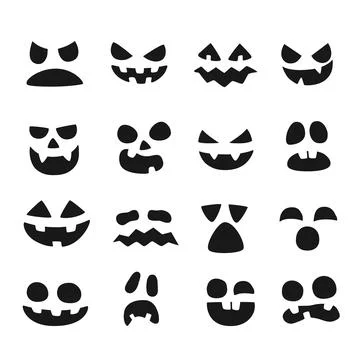 Pumpkin faces. Halloween evil devil face. Scary smile mouth, spooky nose an.. Stock Illustration