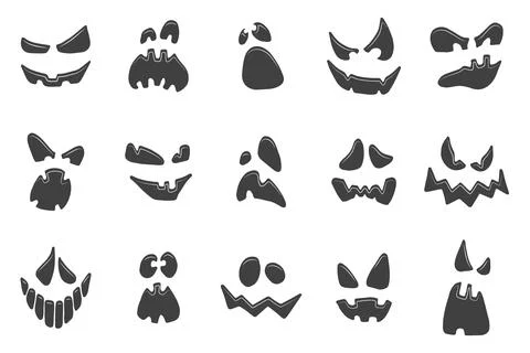Pumpkin faces silhouettes isolated on white background. Jack-O-lantern icon s Stock Illustration