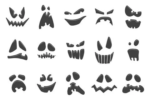 Pumpkin faces silhouettes isolated on white background. Jack-O-lantern icon s Stock Illustration