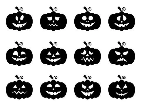 Pumpkin faces silhouettes set. Stock Illustration